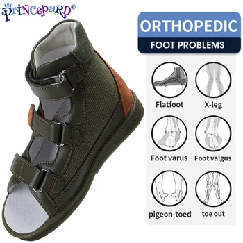 Детские ортопедические сандалии Princepard 2022, Новая обувь на плоской подошве для мальчиков из натуральной кожи, Дышащие балетки, Зеленые Сандалии для мальчиков для малышей