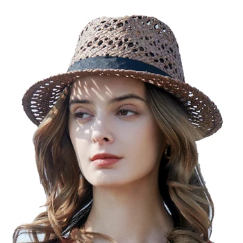 Джазовые Шляпы Для Женщин, Летний Чародей, Пляжная Панама, Высококачественная Однотонная Лафитовая Дышащая Соломенная Шляпа Sombreros De Mujer Gorras