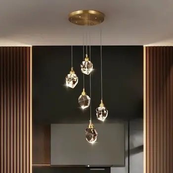 Длинные хрустальные люстры в скандинавском стиле, золотые роскошные дизайнерские светильники для гостиной, лампа для оформления отеля, люстра для лестницы на вилле