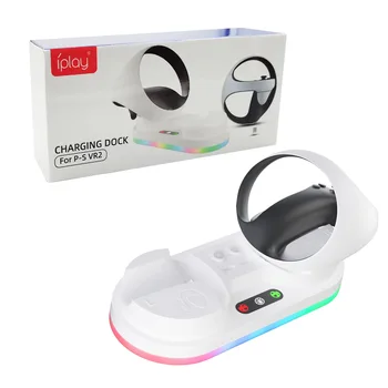 для геймпада PS VR2 Красочная Магнитная Зарядная база для Держателя контроллера PS VR2 Простая Двухместная Зарядная док-станция с Подсветкой дисплея