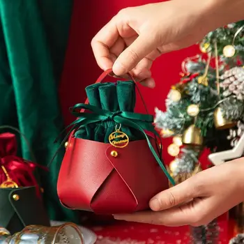Для Детей, детская подарочная сумочка из искусственной кожи с ручкой, материал для украшения, упаковка, Подарочный мешочек, Рождественский подарок, сумка для конфет
