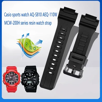 Для Спортивных часов CASIO Ремешок AQ-S810 AEQ-110 MCW-200H, Мужские Блестящие Матовые Игольчатые Пряжки, Силиконовые Водонепроницаемые Наручные часы из смолы 18 мм