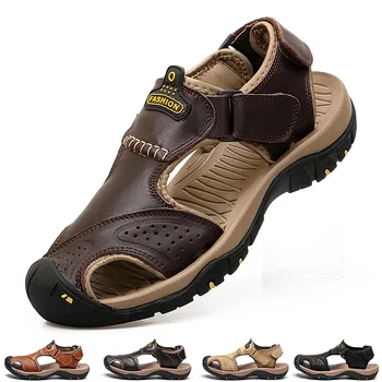 Дышащие Сандалии для мужчин, кожаные Летние сандалии 2023 Для Мужчин, Новейшие Уличные мужские сандалии 47, Пляжная обувь для отдыха, Большой Размер