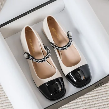 Женская кожаная обувь, туфли Мэри Джейн, модные лоферы с цепочкой на высоком каблуке, Повседневная одежда для банкетов и офиса, обувь в стиле Лолиты