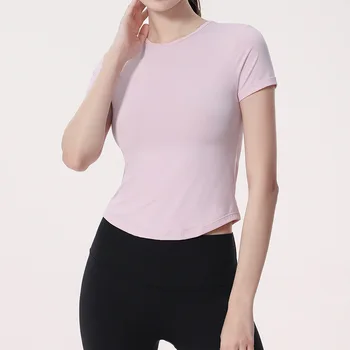 Женская короткая футболка для занятий йогой lululemoni, облегающая, для похудения, дышащая, для упражнений, для бега