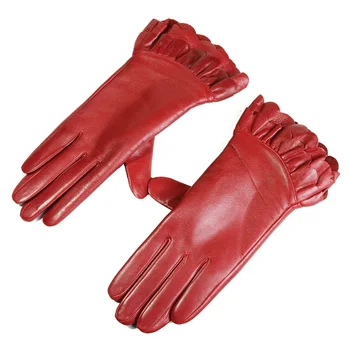 Женские Короткие перчатки для вождения из 100% натуральной козьей кожи с шерстяной подкладкой, кружевные Теплые Перчатки для вождения с сенсорным экраном