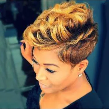 Женские парики в стиле Пикси, Синтетические Короткие черно-желтые Парики, Натуральный парик из термостойких волос Для чернокожих женщин