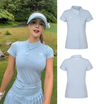 Женские рубашки для гольфа, Летние Рубашки с короткими рукавами и нерегулярным воротником, Модные женские стрейчевые рубашки-поло, высококачественные топы для гольфа