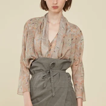 Женские топы из роскошного Шелка с принтом 2021 Года, блузка на шнуровке, рубашка на пуговицах