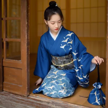 Женское японское Традиционное Кимоно Haori Japan Geisha Элегантное платье для выступлений Винтажная Японская Юката Женское Кимоно для Косплея