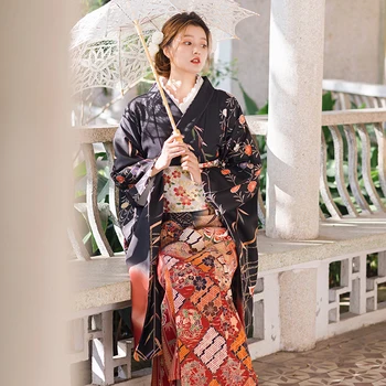 Женское японское Традиционное Кимоно, Классические красивые бабочки, Юката с длинным рукавом, Халат для Косплея, платье для выступлений