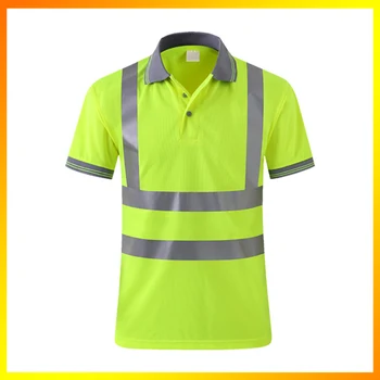 Защитная рубашка Поло с высокой видимостью, Рабочая одежда с короткими рукавами, Светоотражающие топы Hi Vis, футболка с предупреждением о дорожном движении для ночной работы, M-4XL