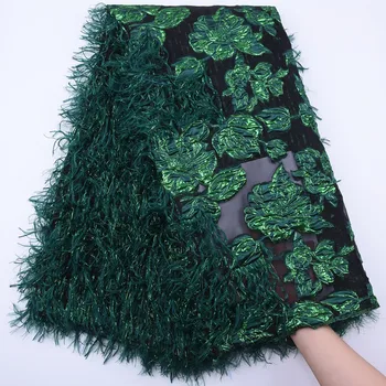 Зеленое Кружево из перьев 2020, Новый Уникальный Дизайн, Цветочная вышивка, Французская Нигерийская Кружевная ткань, Высококачественный Тюль, Африканское Вечернее платье