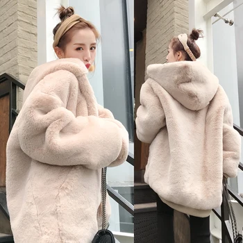 Зимнее толстое теплое пальто из искусственного меха, женская куртка из искусственного меха Больших размеров с капюшоном и длинным рукавом, роскошные зимние меховые пальто bontjas