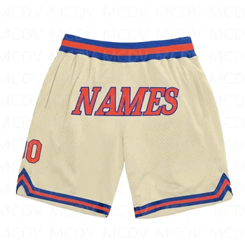 Изготовленные на заказ Оранжево-королевские аутентичные баскетбольные шорты с 3D принтом, мужские шорты, быстросохнущие пляжные шорты