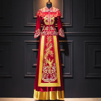 Изысканная Вышивка Феникса Кисточкой Чонсам Китайский Элегантный Свадебный Костюм Невесты Для Пары китайская одежда
