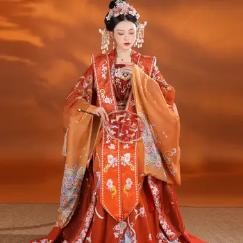 Изысканная свадебная вышивка Hanfu Женская Китайская традиционная Династия Сун Красное платье полной длины Женский придворный костюм для косплея