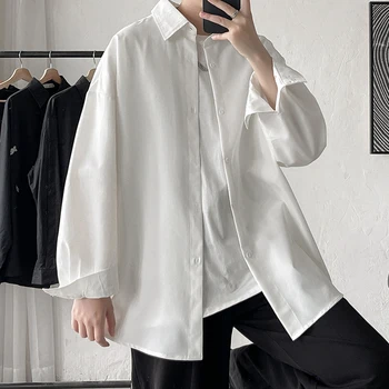 КАПМЕНТЫ Повседневная Корейская Мода Y2k, Рубашки с длинным рукавом, Осень 2023, Мужская Черная рубашка Оверсайз в стиле Харадзюку, Рубашки на пуговицах, Блузки