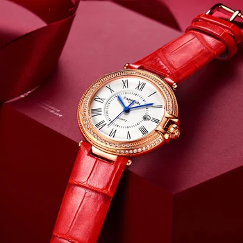 Карнавальные роскошные брендовые водонепроницаемые женские часы, лучший бренд, модные роскошные кварцевые женские часы, Часы с датой, Кожаные часы Reloj Mujer New