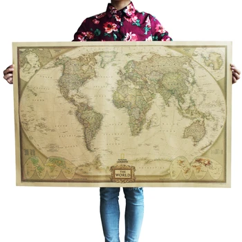 Карта мира Большой Размер ностальгический ретро крафт-бумажный плакат Крытый бар кафе декоративная живопись 72,5 * 48 см
