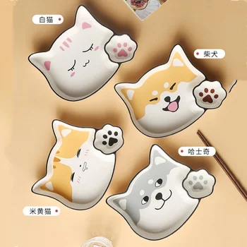 Керамическая Тарелка для Закусок с Корейским Рисунком Кошки Собаки, Тарелка для Пельменей с Маканием, Посуда, Детское Блюдо Для Завтрака, Кухонные Принадлежности