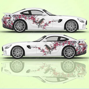 Китайская живопись тушью, искусство цветения сливы, наклейки на кузов автомобиля, Виниловая наклейка на бок автомобиля в китайском стиле, Универсальная наклейка на автомобиль из ПВХ