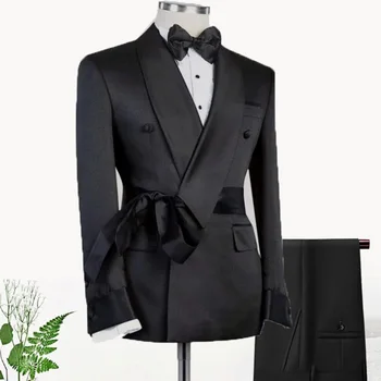 Классические официальные черные свадебные костюмы на заказ для жениха, модный фрак для вечеринки, выпускной, двубортные мужские блейзеры с воротником-шалью