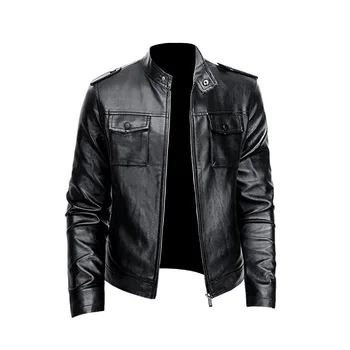 Кожаная мужская осенне-зимняя новинка, деловой тренд, Корейская версия, мотоциклетная кожаная куртка со стоячим воротником, молодежное пальто