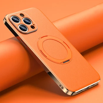 Кожаный чехол-держатель LANGSIDI с магнитным кольцом Для iPhone 15 14 Pro Max 13 12 11 Беспроводная Зарядка Камеры Защитные чехлы magsafe