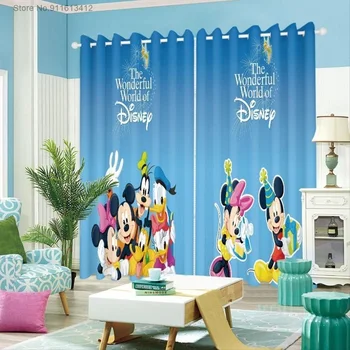 Кольца с Микки Маусом от Disney, Синие плотные шторы, Затемняющие шторы для спальни, Утепляющие шторы для гостиной