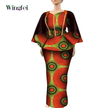 Комплект из 2 предметов, Африканская Одежда для женщин, Вечернее платье Дашики, Юбка с принтом Анкары и Топ, Модные Женские Вечерние Свадебные платья WY8249