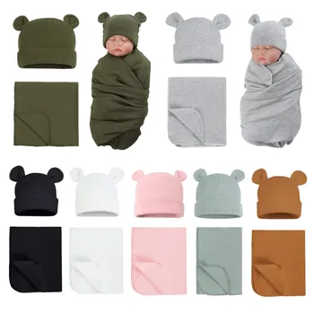 Комплект из 2 предметов, Детское Одеяло из чистого Хлопка + Шляпа, Дышащее Муслиновое Одеяло для Новорожденных, Пеленание, Обертывание для Детского Спального мешка 0-6 м