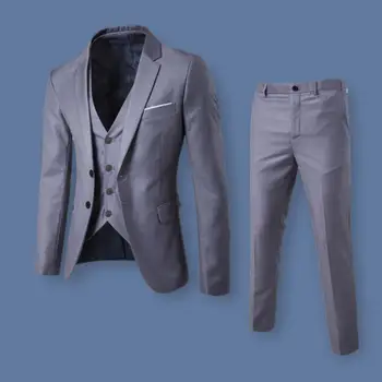 Комплект пальто с лацканами, стильный мужской костюм, комплект для официальных деловых встреч, Свадеб, офисных мероприятий, приталенная куртка с защитой от морщин, жилет