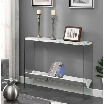 Консольный столик SoHo Glass V с полкой, Прихожая из белого искусственного мрамора/стекла для мебели в прихожую
