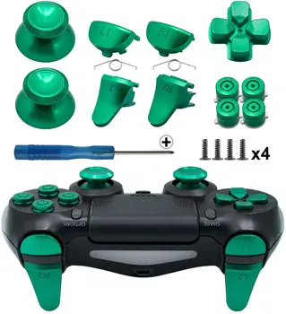 Контроллер PS4 Slim / PS4 Pro Gen 2, Алюминиевые Металлические ручки для больших пальцев, Аналоговая Рукоятка, кнопки-пули, D-pad и триггер L1 R1 L2 R2 Зеленого цвета