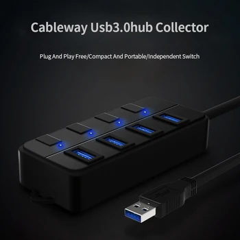 Концентратор USB 3.0 Высокоскоростной концентратор 4/7 Портов, несколько концентраторов 3.0, Разветвитель USB, независимый переключатель, удлинитель для ПК, ноутбуков, аксессуаров