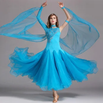 Королевское синее бальное платье для соревнований, Современное платье для вальса, танго/латиноамериканских танцев/фламенко