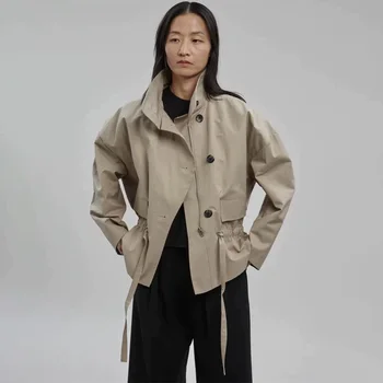 Короткая куртка в ряд, осенний новый рабочий стиль, тренч с завязками, простая универсальная куртка