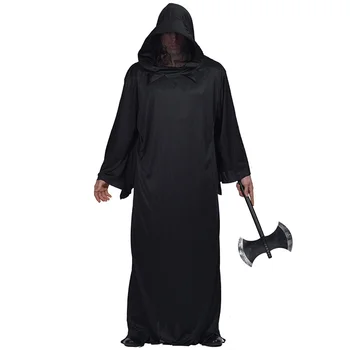 Костюм на Хэллоуин, Крутой Воин в черной мантии с капюшоном, одежда для Косплея из полиэстера