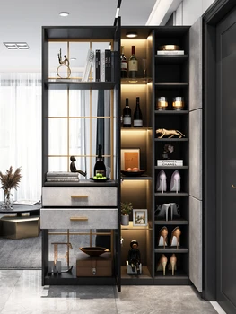 Легкий роскошный шкаф с железной перегородкой, современный шкаф для прихожей, обувной шкаф, встроенный винный шкаф для гостиной