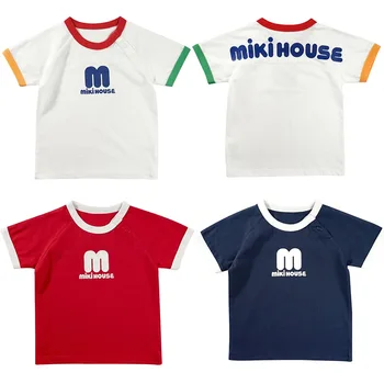 Летние Детские футболки с однотонными буквами, Простая футболка с короткими рукавами в цветном блоке, Одежда для мальчиков, Топы для девочек, Детские футболки Camisetas
