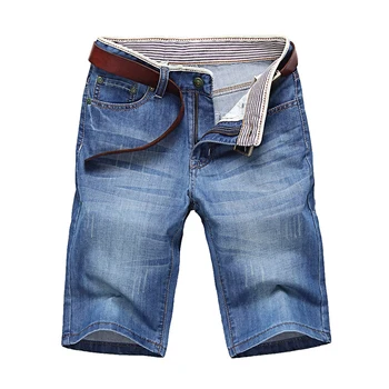 Летние тонкие джинсовые шорты для мужчин, Шорты хорошего качества, Джинсы, мужские хлопковые однотонные прямые джинсовые шорты, Мужские Синие повседневные джинсы, Размер 40