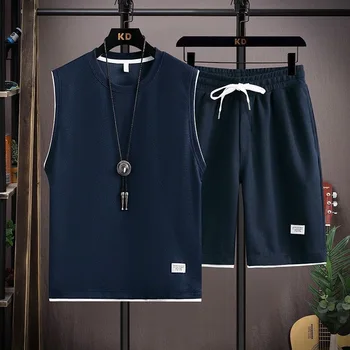 Летний Новый мужской модный однотонный комплект из двух предметов 2023, Повседневный Свободный Удобный дышащий высококачественный мужской костюм большого размера