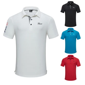 Летняя Мужская одежда, Рубашки для гольфа, Быстросохнущая Дышащая одежда для гольфа из полиэстера / спандекса с коротким рукавом