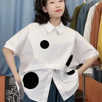 Летняя новинка 2023, Корейское издание, Патч, контрастный дизайн с коротким рукавом, модная рубашка оверсайз, винтажная одежда