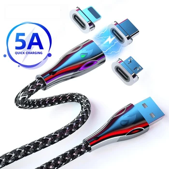 Магнитный зарядный кабель 5A Type C, магнитный телефонный кабель Micro USB, кабель для быстрой зарядки и передачи данных из цинкового сплава для Samsung iPhone Huawei