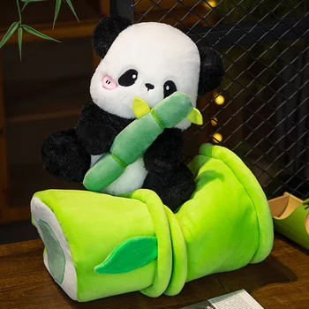 Милая Забавная бамбуковая трубка Панда, плюшевая игрушка, мягкая Кавайная панда, держащая побеги бамбука, Плюшевые куклы-подушки, подарки для детей и девочек