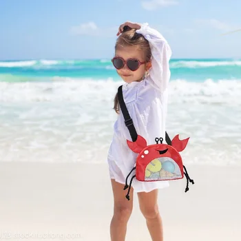 Милая пляжная сетчатая сумка в форме краба, переносная сетка на молнии, игрушки, сумки для хранения, пляжная раковина, Детские пляжные сумки для девочек