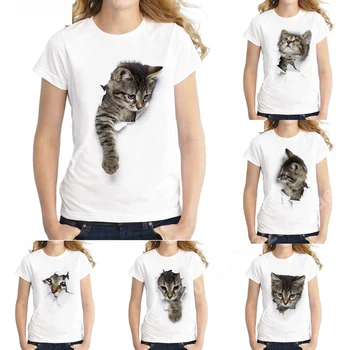 Милые футболки с каменным котом, топы в стиле Харадзюку, модная женская одежда, летние футболки Kawaii с коротким рукавом, Повседневная футболка оверсайз для женщин