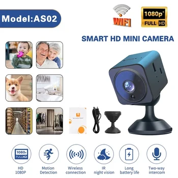 Мини IP-камера AS02 WiFi HD 1080P Инфракрасная видеокамера ночного видения для видеонаблюдения для умного дома, защита безопасности, детские Мониторы